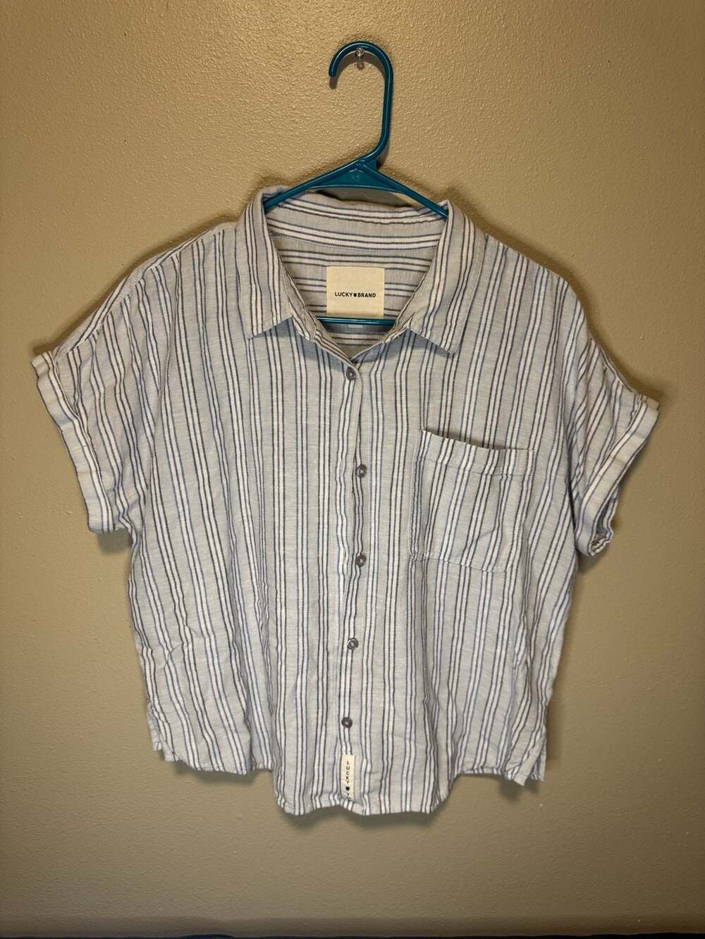 Women’s Lucky Brand Striped Short Sleeve Button Up Shirt size M